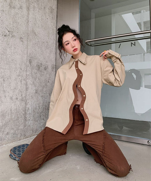 Wave Line Contrast Shirt